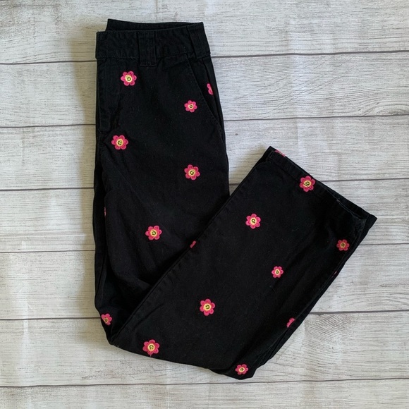 Forever 21 Black and Pink Embroidered Flower Pants - Picture 5 of 5
